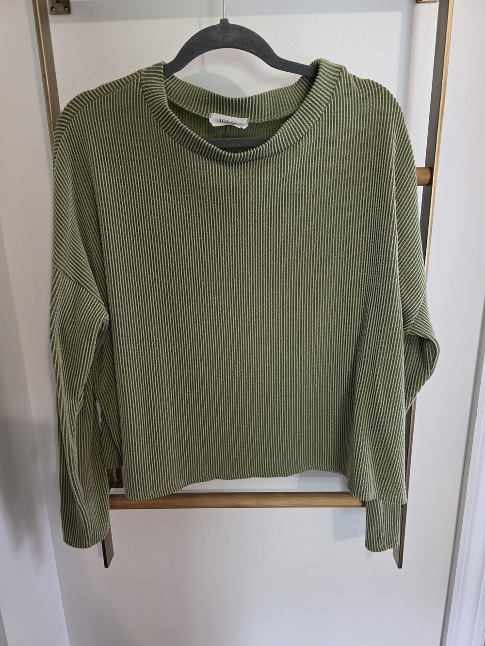 Jolie Olive Green Ribbed Crew Neck Sweater